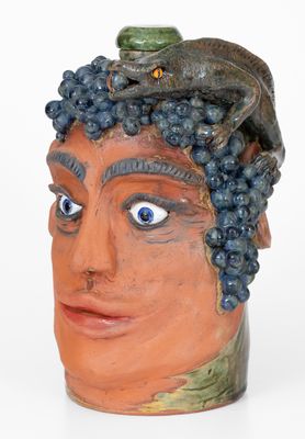 Rex Hogan Face Jug w/ Lizard and Grapes, Signed and Dated 2008